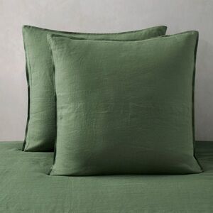 Green Linen Euro Shams Pillow Covers SQUARE 24x24” (2-Pack)